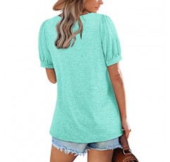 Zwurew 여성 여름 캐주얼 퍼프 반소매 티셔츠 스퀘어 넥 플리츠 플로위 트렌디 튜닉 탑 레깅스 S-2XL