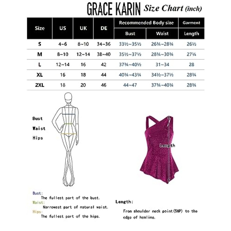 GRACE KARIN 여성용 비대칭 V 넥 A 라인 스팽글 탱크 탑 민소매 불규칙한 페플럼 밑단 블라우스 반짝 이는 파티 셔츠