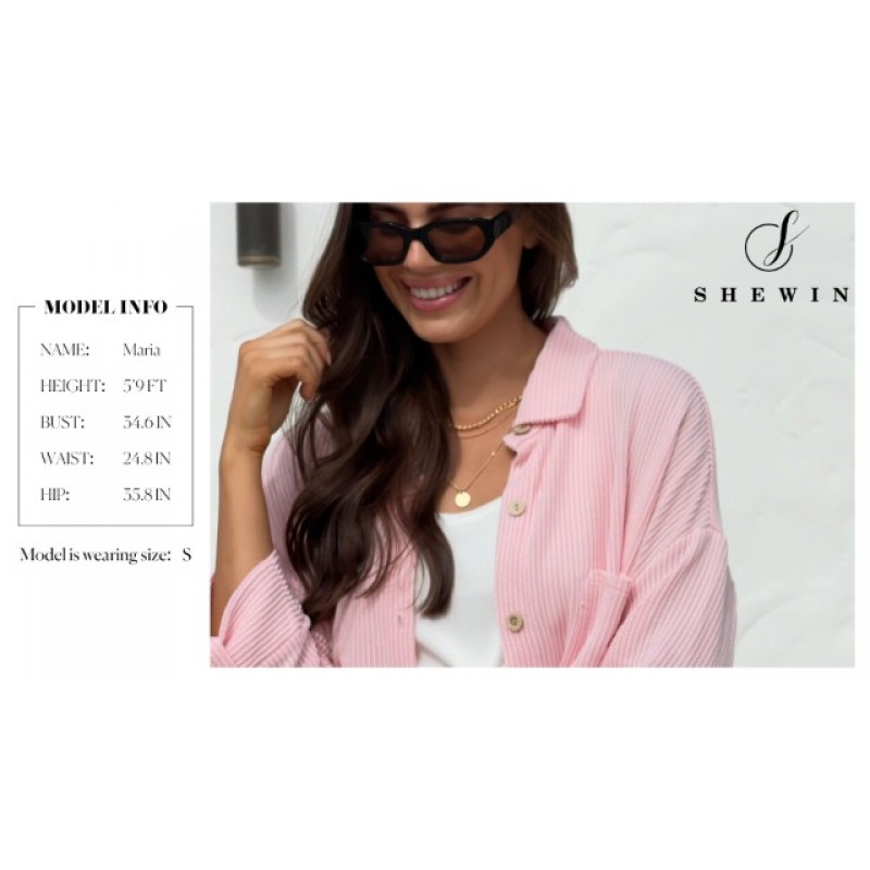 SHEWIN Womens Shacket 캐주얼 긴팔 버튼 다운 셔츠 루즈 보이프렌드 셔츠 자켓 탑