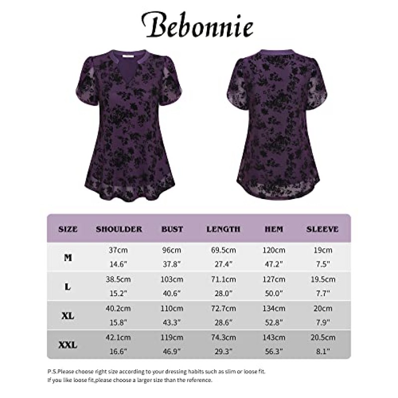 Bebonnie Womens 여름 프릴 반소매 튜닉 탑 꽃무늬 드레시 블라우스