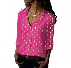 Avanova 여성 캐주얼 레오파드 프린트 탑 블라우스 V 넥 긴 소매 버튼 다운 셔츠