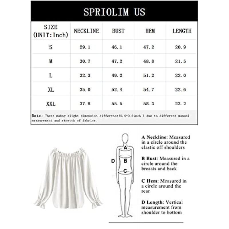 Spriolim 여성용 오프 숄더 탑 프릴 긴팔 시폰 블라우스 캐주얼 루즈 셔츠