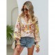 Prettywear 여성 2023 캐주얼 Boho V 넥 패션 탑 블라우스 랜턴 긴 소매 꽃 추상 인쇄 여름 루즈 셔츠