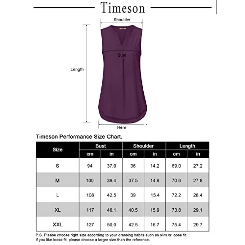 Timeson 여성용 쉬폰 V 넥 민소매 블라우스 탑 사무 작업 셔츠