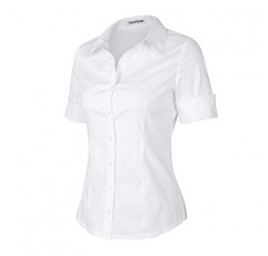 여성용 맞춤형 반팔 기본 심플 버튼다운 셔츠 신축성 있는 긴 소매, 3/4소매 셔츠 탑