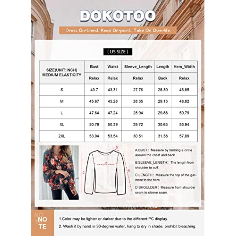 Dokotoo Womens Tops Boho V 넥 추상 프린트 랜턴 긴 소매 캐주얼 루즈 블라우스 셔츠