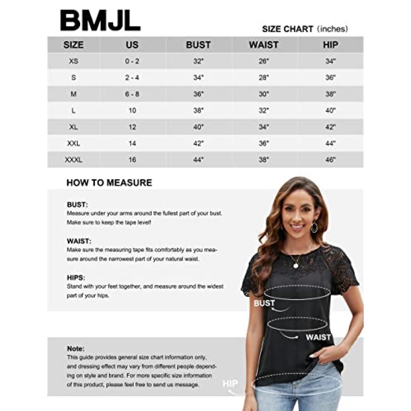 BMJL Womens Dressy 캐주얼 탑 레이스 라운드 넥 반팔 셔츠 크로 셰 뜨개질 아일렛 여름 블라우스