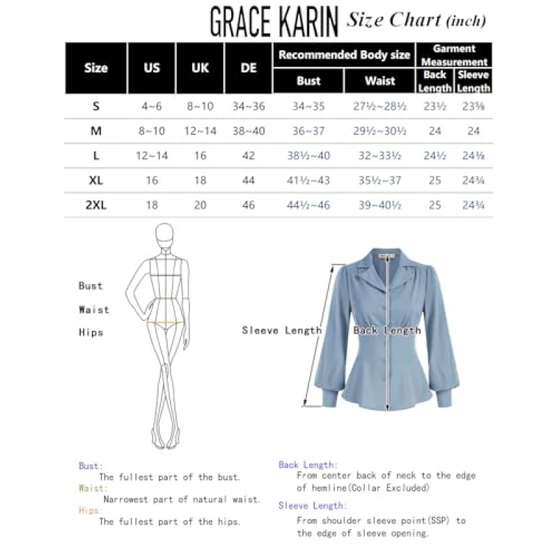 GRACE KARIN 여성용 버튼 다운 셔츠 Peplum Tops 긴 소매 작업 블라우스 칼라 셔츠 Dressy Top