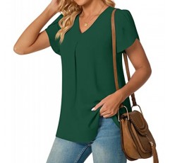 Anyally 여성 여름 Dressy 시폰 블라우스 V 넥 반팔 튜닉 탑 레깅스 캐주얼 티셔츠