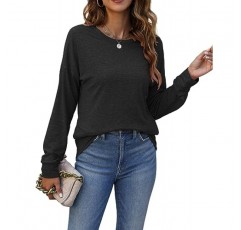 Unidear 여성 캐주얼 긴팔 셔츠 라운드 넥 루즈핏 블라우스 경량 탑