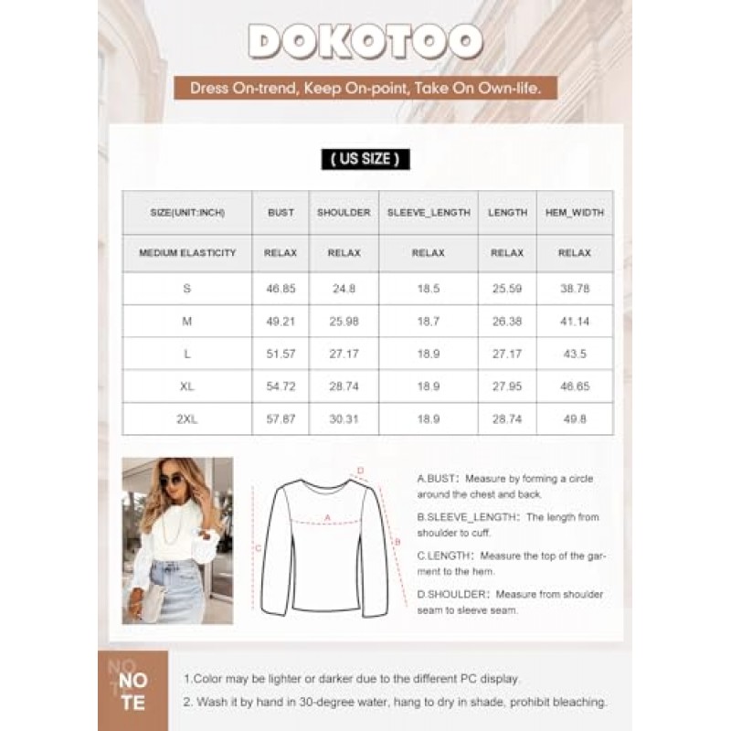 Dokotoo Womens 긴 소매 자수 스플 라이스 중공 니트 탑 크루넥 캐주얼 블라우스 셔츠