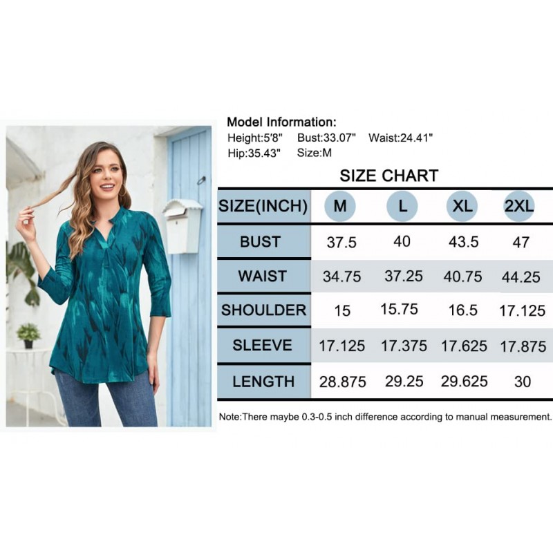 BEPEI Womens Tops Dressy 캐주얼 3/4 슬리브 블라우스 V 넥 비즈니스 작업 셔츠