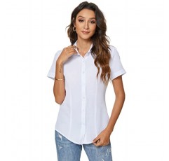 Atnlewhi Womens Button Down Shirts 반소매 비즈니스 칼라 작업 사무실 공식 캐주얼 블라우스 탑