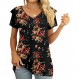 YVH 여성 여름 캐주얼 티셔츠 V 넥 프릴 반소매 탑 루즈 블라우스