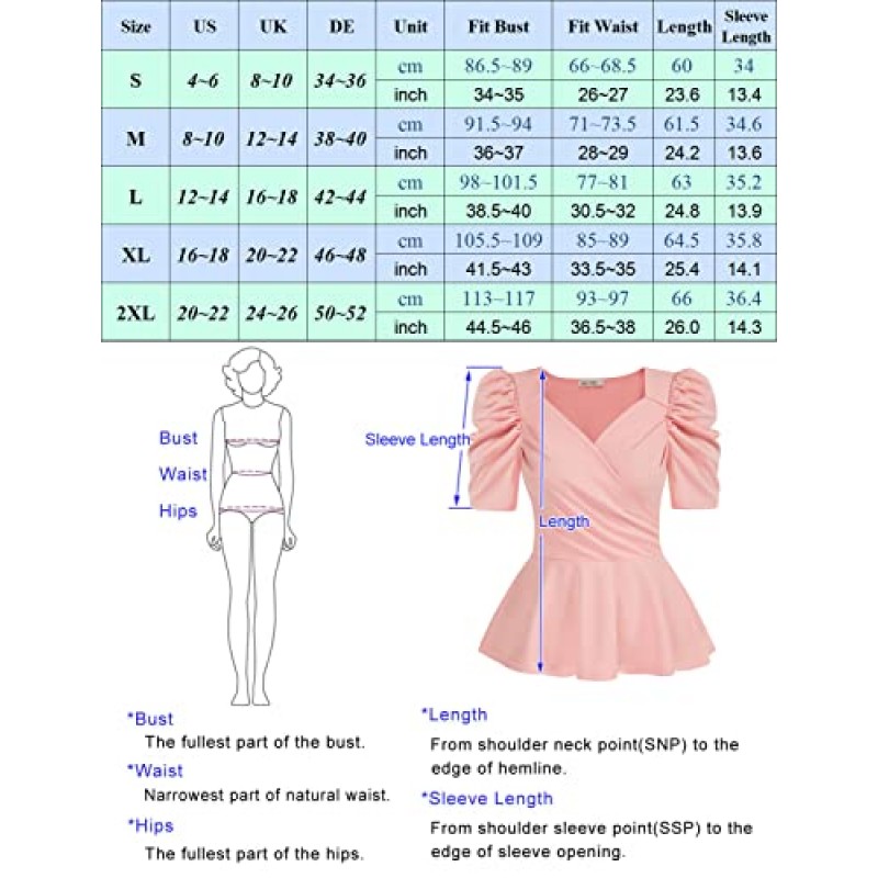 GRACE KARIN 여성 랩 탑 퍼프 슬리브 Peplum 탑 우아한 V 넥 여름 탑 장착 블라우스