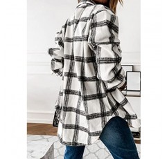 PRETTYGARDEN 여성 2023 가을 옷 격자 무늬 샤켓 재킷 긴 소매 버튼 다운 플란넬 셔츠 패션 블라우스