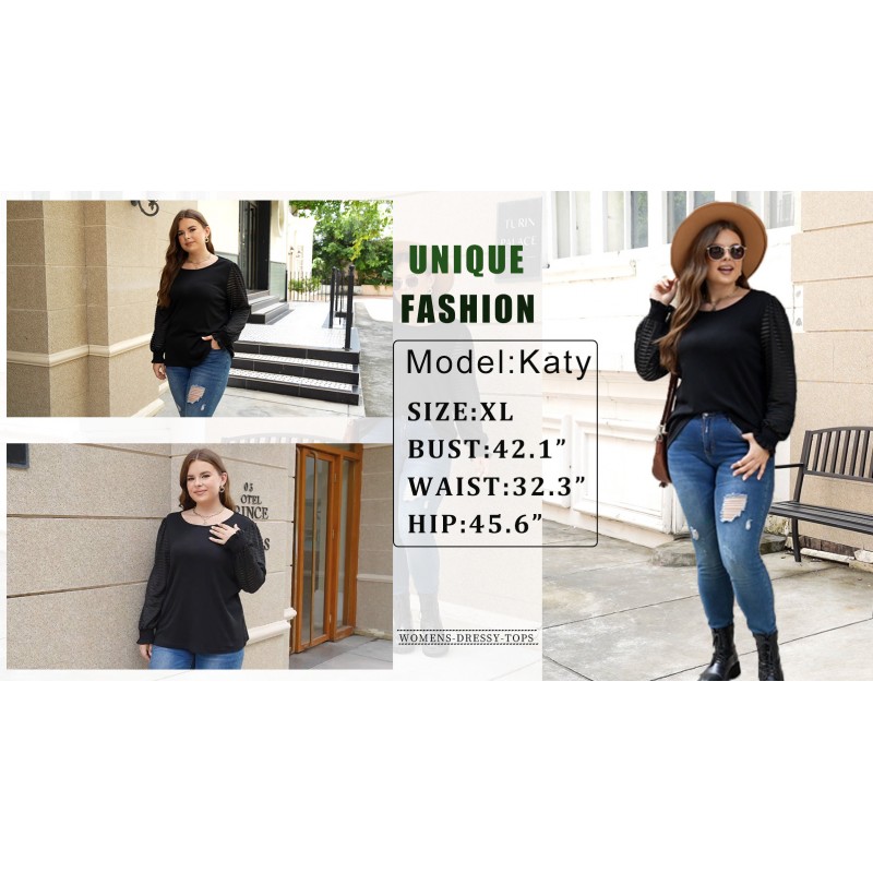 WEESO 여성용 긴 소매 튜닉 탑 스모크 커프스 블라우스 Dressy 라운드 넥 패션 셔츠