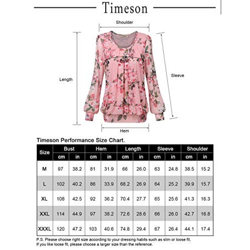Timeson 여성용 긴 소매 스쿠프 넥 플리츠 프론트 핏 블라우스 탑