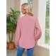 BMJL Womens 비즈니스 캐주얼 탑 핑크 Dressy Button Shirts Pleated Swiss Dots V 넥 긴 소매 블라우스 2023