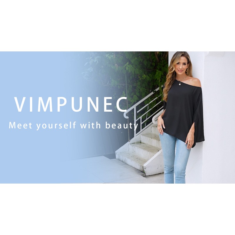 VIMPUNEC 여성용 오프 숄더 플로위 탑 캐주얼 배트윙 슬리브 블라우스 루즈한 시폰 셔츠