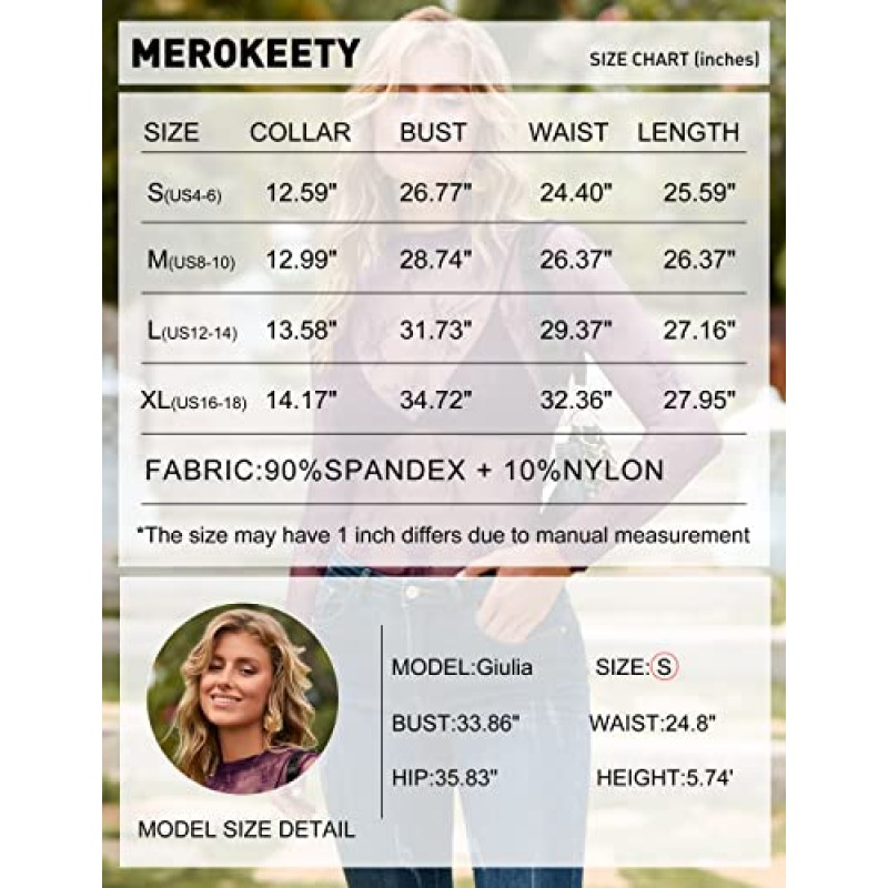 MEROKEETY Womens Mesh Sheer 긴 소매 레이어링 탑 모크 넥 레이스 플로럴 시스루 셔츠 탑