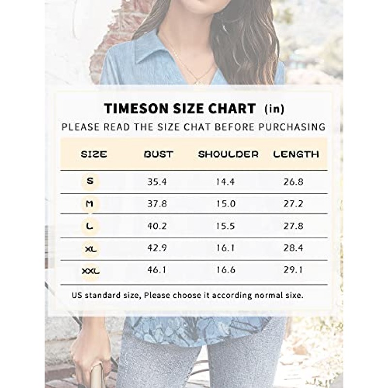 Timeson 여성용 V 넥 블라우스 3/4 소매 튜닉 탑 여성용 작업 셔츠