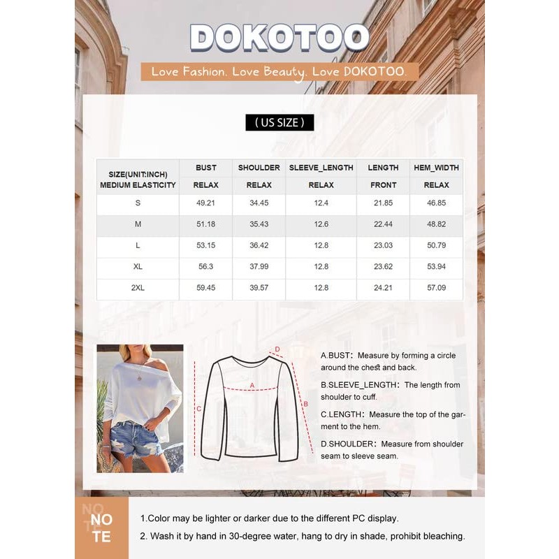 Dokotoo 여성 캐주얼 보트 넥 오프 숄더 긴 소매 와플 니트 루즈 튜닉 탑 블라우스 셔츠