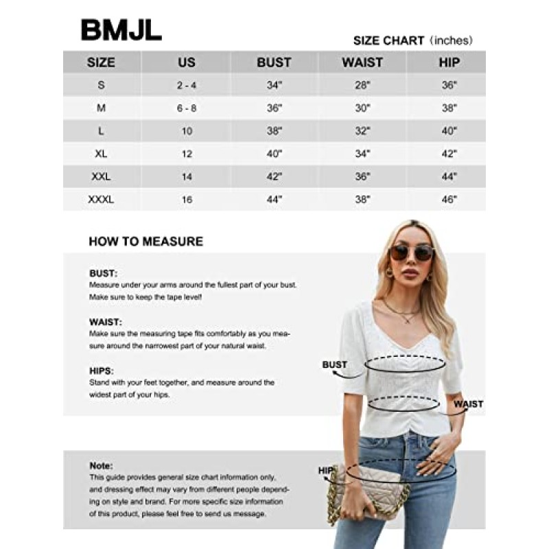 BMJL Womens 짧은 퍼프 슬리브 자르기 탑 스웨터 섹시한 캐주얼 V 넥 블라우스 Dressy Fashion 2023 Summer Ladies Shirts