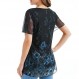 VOBALU 여성용 반팔 튜닉 탑 꽃 무늬 더블 레이어 캐주얼 드레시 블라우스 셔츠