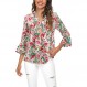 Olrain Womens 여름 꽃 프린트 v 넥 스윙 튜닉 3/4 배트 윙 반소매 시폰 탑 블라우스 셔츠