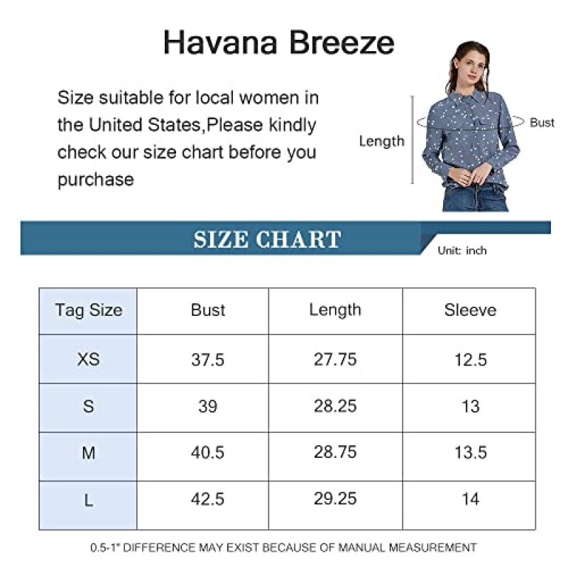 Havana Breeze 여성용 100% 실크 긴팔 캐주얼 블라우스 탑 셔츠