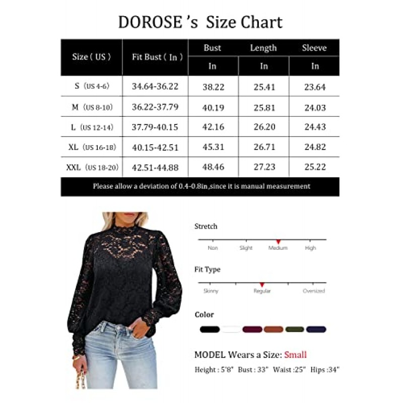 DOROSE Womens 레이스 탑 Dressy 캐주얼 퍼프 반소매 꽃 무늬 여름 블라우스 셔츠
