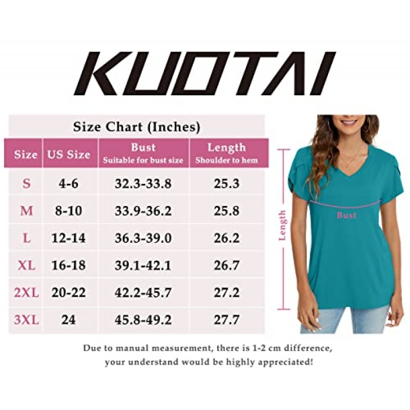 KUOTAI Womens Tops 여름 T 셔츠 캐주얼 V 넥 꽃잎 슬리브 블라우스 셔츠