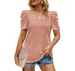 Saloogoe 여성용 T 셔츠 퍼프 슬리브 캐주얼 여름 탑 아일렛 패턴 셔츠
