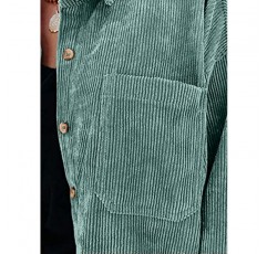 MIHOLL 여성 코듀로이 긴 소매 버튼 다운 칼라 셔츠 자켓 탑