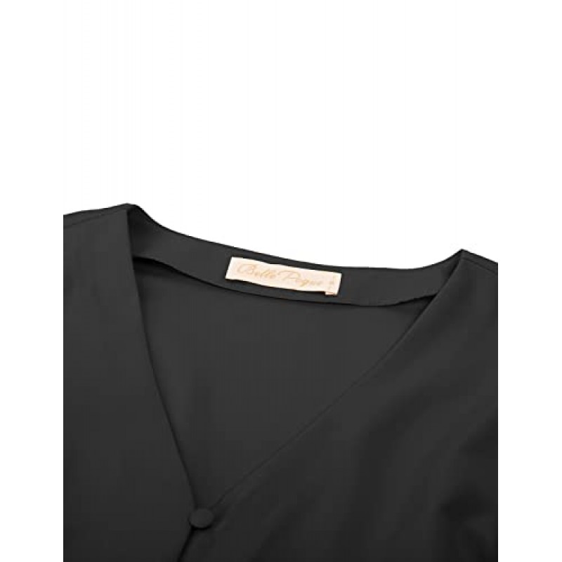 Belle Poque 여성용 V 넥 퍼프 슬리브 블라우스 빈티지 셔츠 1950년대 여성용
