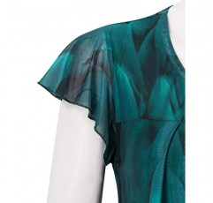 Furnex 여성용 반팔 튜닉 셔츠 플리츠 메쉬 블라우스 여름 꽃무늬 상의