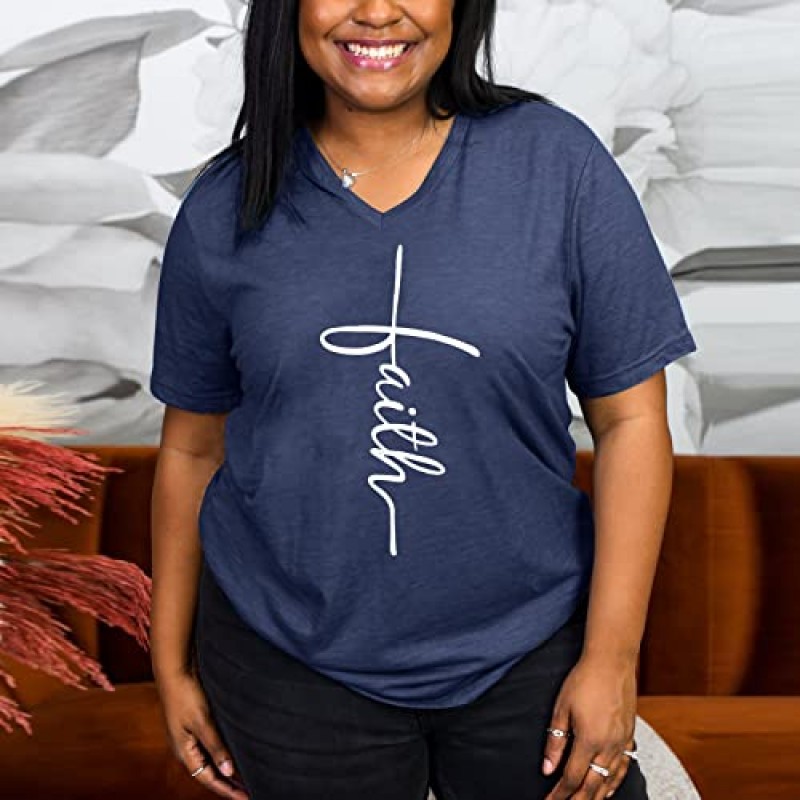 여성용 플러스 사이즈 탑 크루넥 반소매 셔츠 Inspirational Faith 그래픽 여름 티셔츠 1X-4X