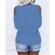 여성용 콜드 숄더 티셔츠 캐주얼 스쿠프 넥 탑 긴 소매 솔리드 컬러 블라우스 셔츠
