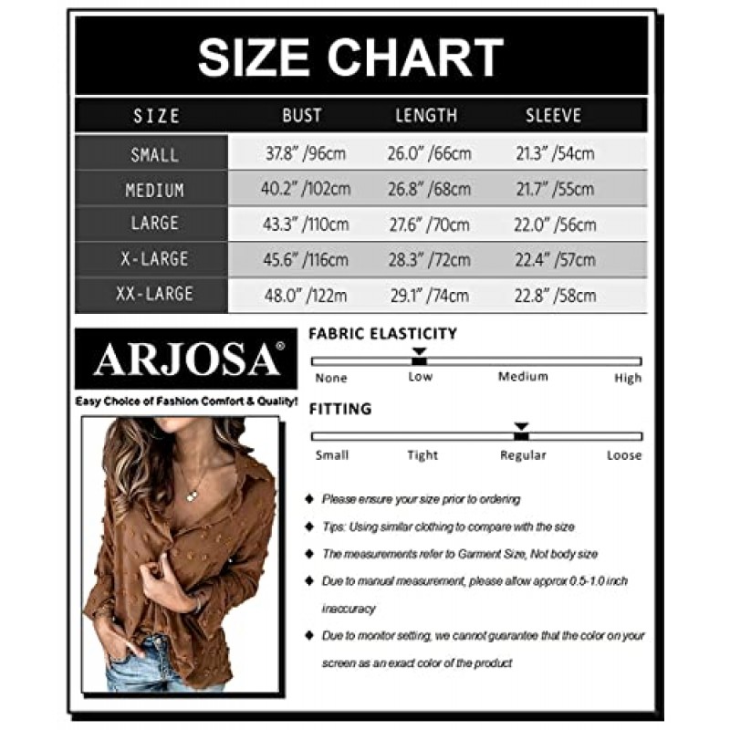 ARJOSA 여성용 긴/반소매 버튼 다운 셔츠 사무 작업 비즈니스 캐주얼 블라우스 탑