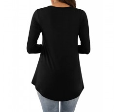 BISHUIGE 여성 캐주얼 루즈 긴 소매 튜닉 탑 레이스 패널 플리츠 티셔츠 블라우스