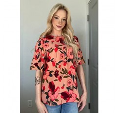 Luvamia 2023 여성용 블라우스 Dressy 캐주얼 꽃 무늬 Boho Babydoll Flowy Tops 여름 짧은 벨 슬리브 셔츠
