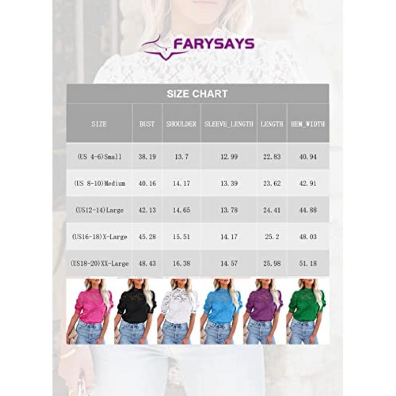 FARYSAYS 여성용 레이스 탑 퍼프 반팔 모크 넥 캐주얼 블라우스 셔츠 (분리 가능한 캐미 포함)