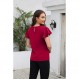 Poplab 여성용 2023 캐주얼 v 넥 보우 매듭 탑 반소매 곡선 키홀 백 시폰 블라우스 셔츠