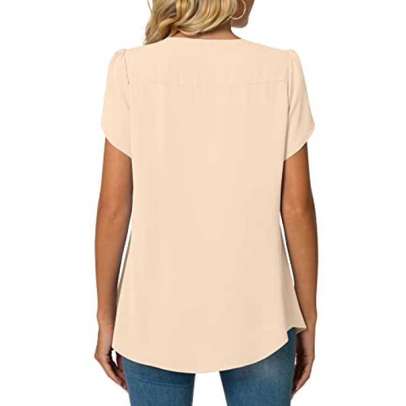 Bestbee Womens Dressy 시폰 블라우스 셔츠 꽃잎 반소매 튜닉 탑 Pleated Strech가있는 여름 캐주얼 티셔츠