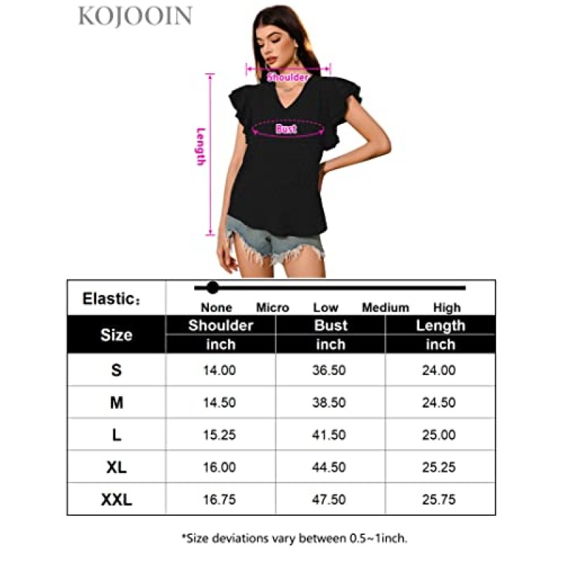 KOJOOIN Womens Swiss Dot Tops 여름 프릴 반소매 V 넥 캐주얼 시폰 블라우스 셔츠