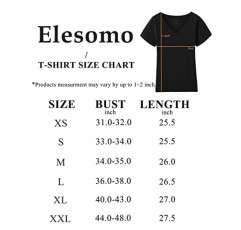Elesomo 여성 셔츠 V 넥 반팔/긴 소매 코튼 탑 티셔츠 기본 티셔츠