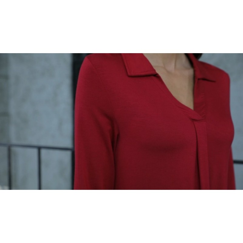 REDHOTYPE 여성용 플러스 사이즈 탑 3/4 슬리브 셔츠 칼라 V 넥 블라우스 캐주얼 작업 튜닉 탑