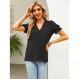 Womens Summer Tops 2023 트렌디 한 반소매 셔츠 봄 의류 V 넥 티셔츠 패션 블라우스 캐주얼 튜닉