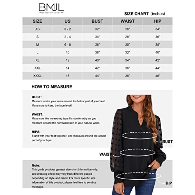 BMJL Womens Dressy 블라우스 노치 V 넥 긴 소매 작업 셔츠 비즈니스 캐주얼 가을 튜닉상의